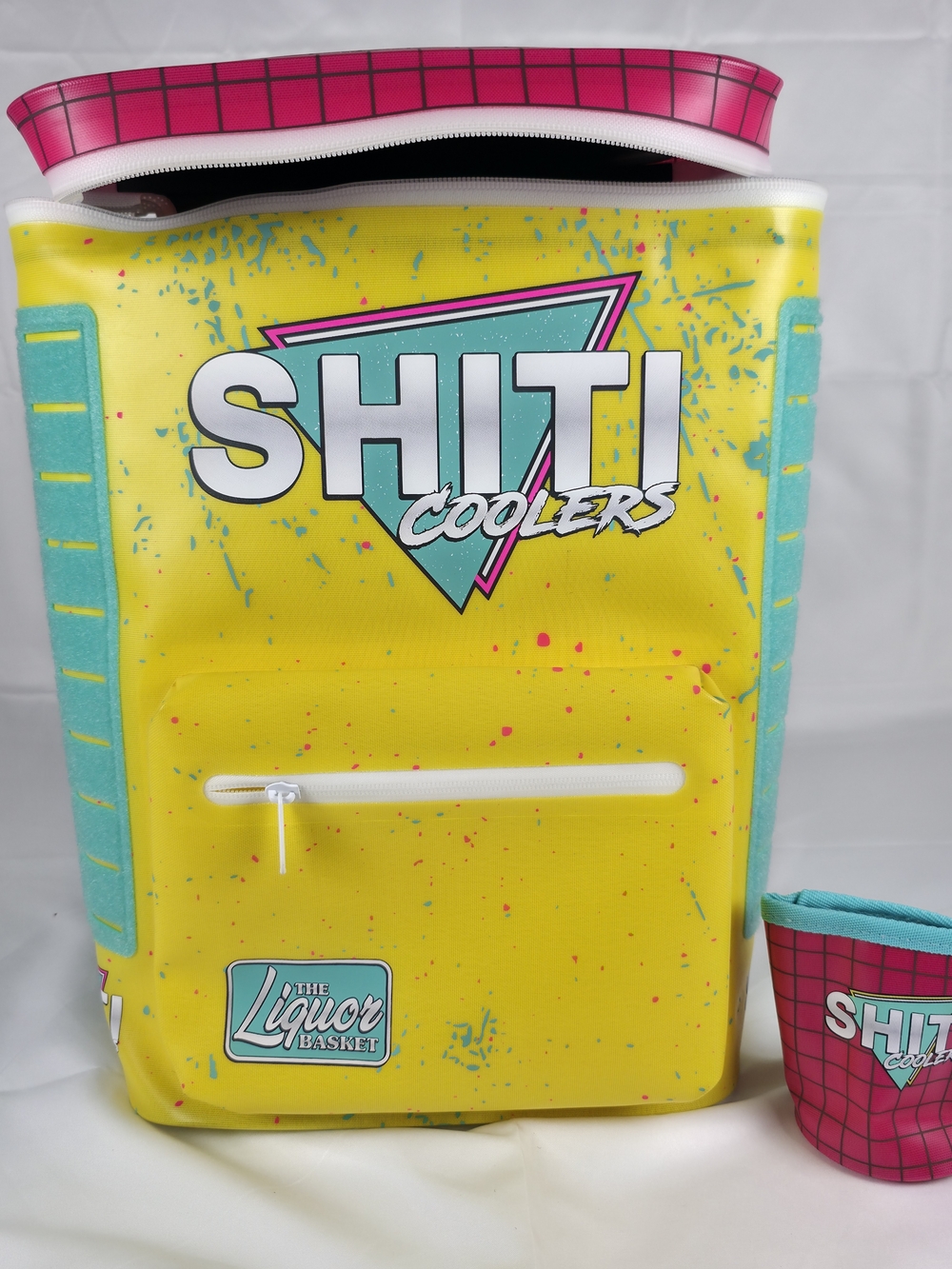 SHITI Coolers Backpack Cooler The Liquor Basket 80s Retro Yellow NWOT With Koozi